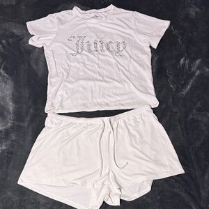 Juicy Couture White Ribbed Short Sleeve Pajama Set